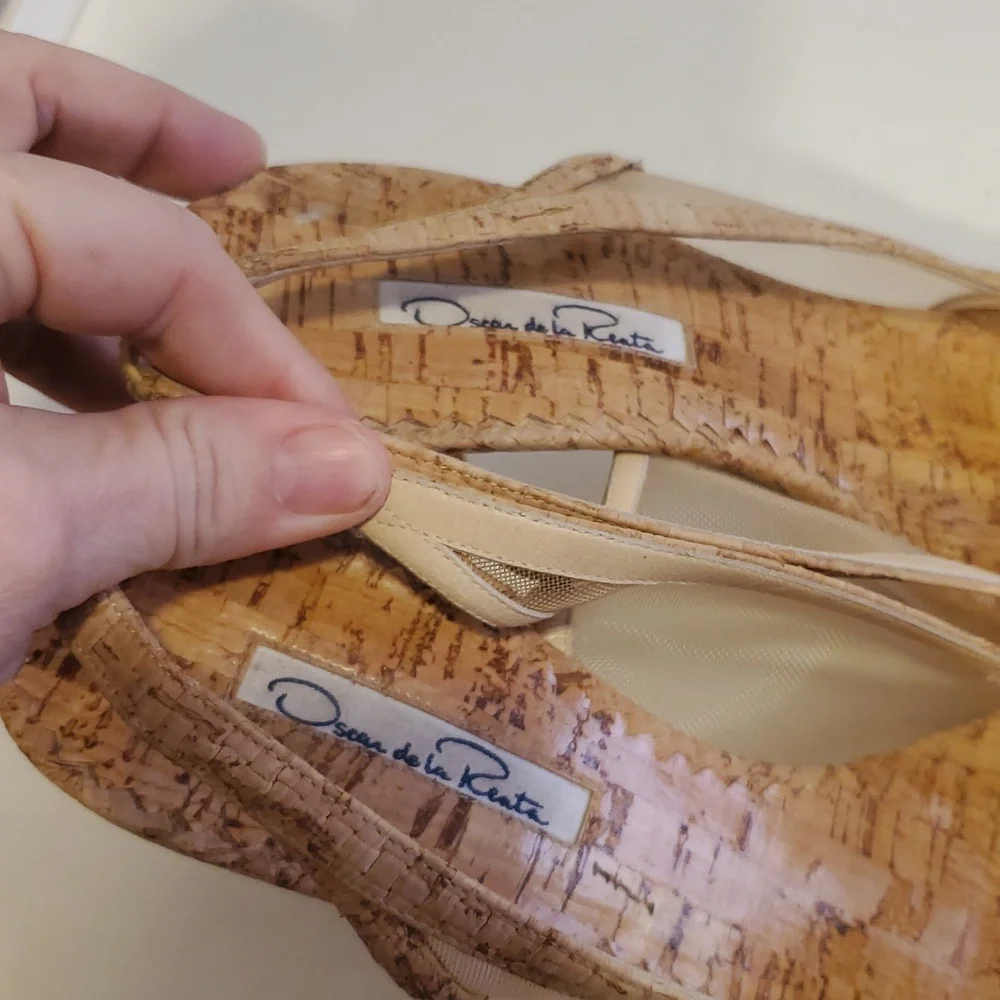 Oscar de la Renta Cork Mesh Slingback Peeptoe Heels Size 9 - Picture 6 of 12